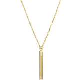 14k Yellow Gold Textured Hanging Bar Pendant Necklace, 18" fine designer jewelry for men and women